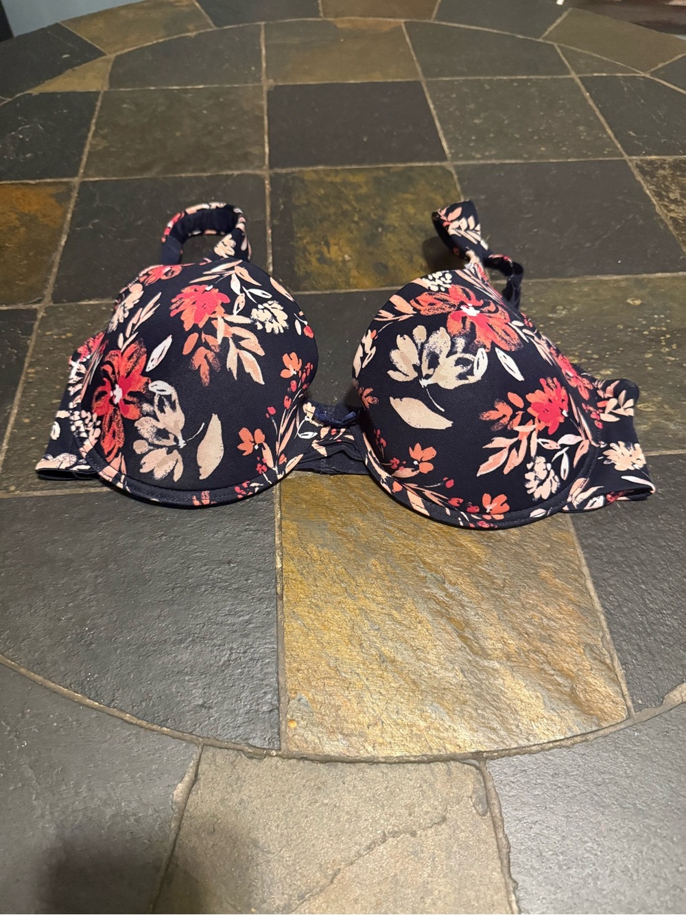 Delta Burke Navy Floral Underwire Bra with Pink & Cream Blooms
